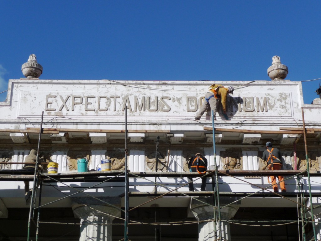 Restoration work at front entrance