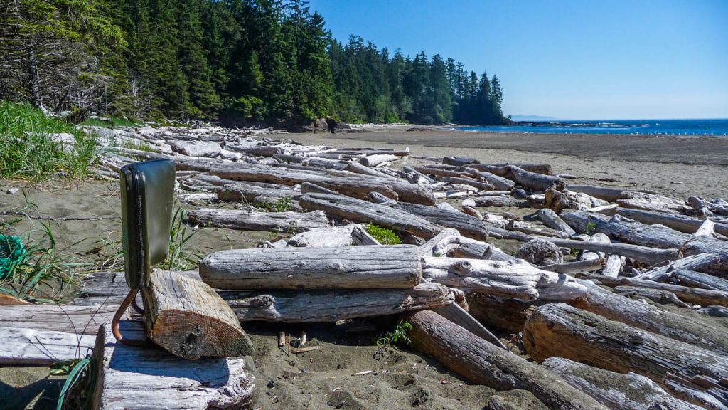 Makeshift chair by the beach, West Coast Trail