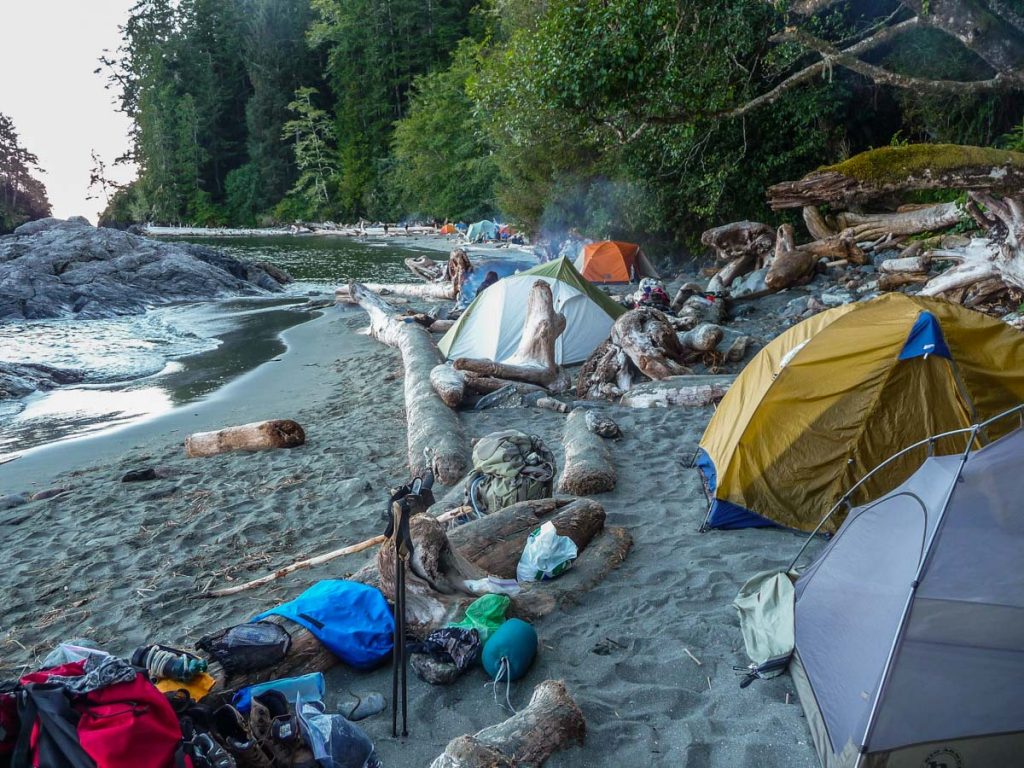 Camping at Thrasher Cove, West Coast Trail