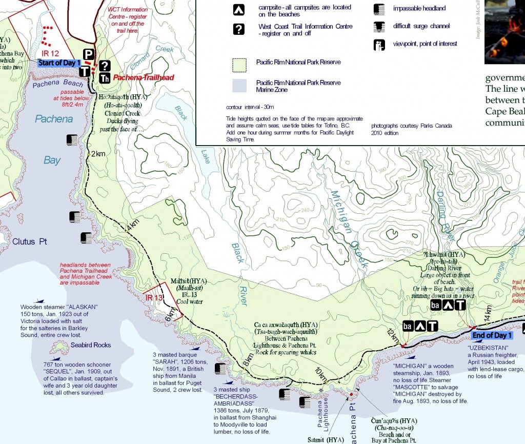 West Coast Trail - Day 1 Map