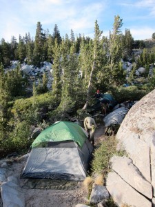 Setting up camp by Thousand Island Lake