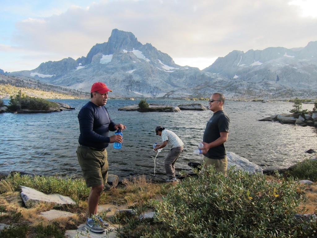 Raul, David and Dan filtering water at Thousand Island Lake