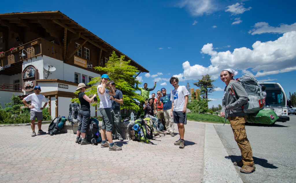 Waiting for the shuttle at Mammoth Lakes