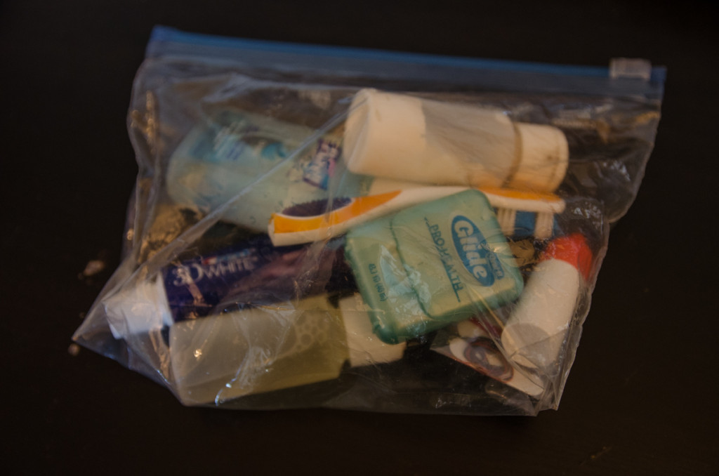 Toiletries inside ziplock bag