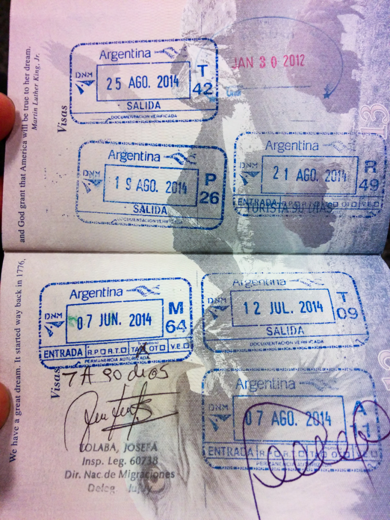 Argentina stamps in passport