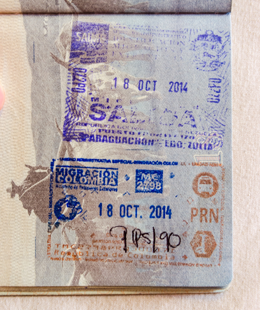 Venezuelan and Colombian passport stamps