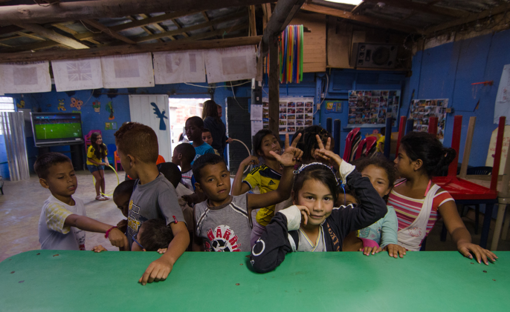 Kids waiting for candy, Angeles de Medellin Foundation