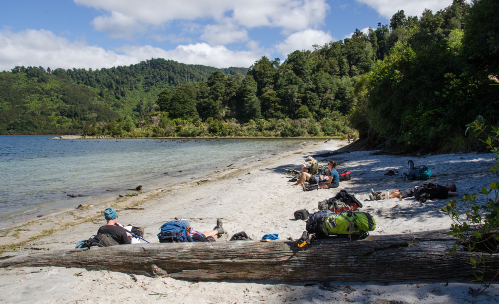 Waiting for water taxi, Lake Waikaremoana Great Walk