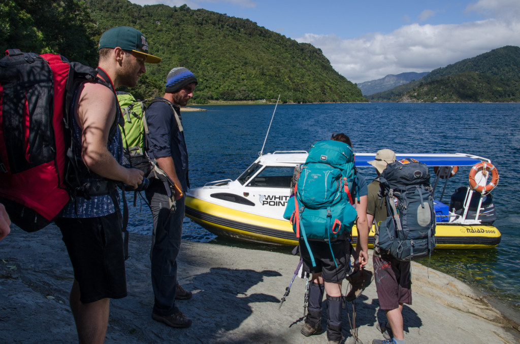 Waiting for water taxi, Lake Waikaremoana Great Walk