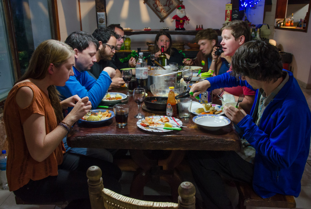 New Years Eve dinner at Aylen Aike Hostel