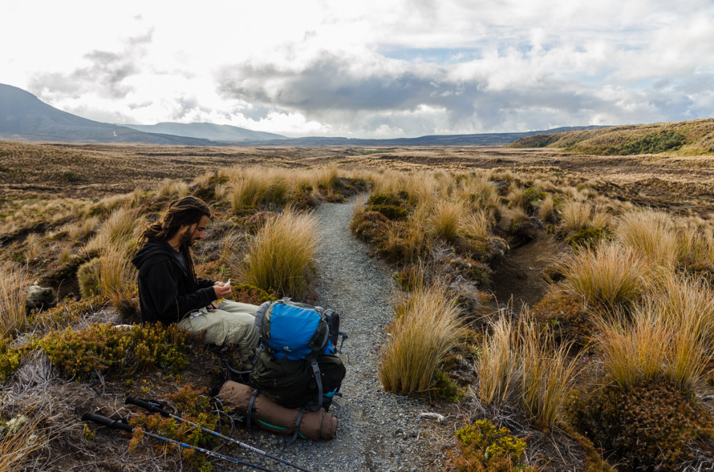 Taking a rest with Memo, Tongariro Northern Circuit