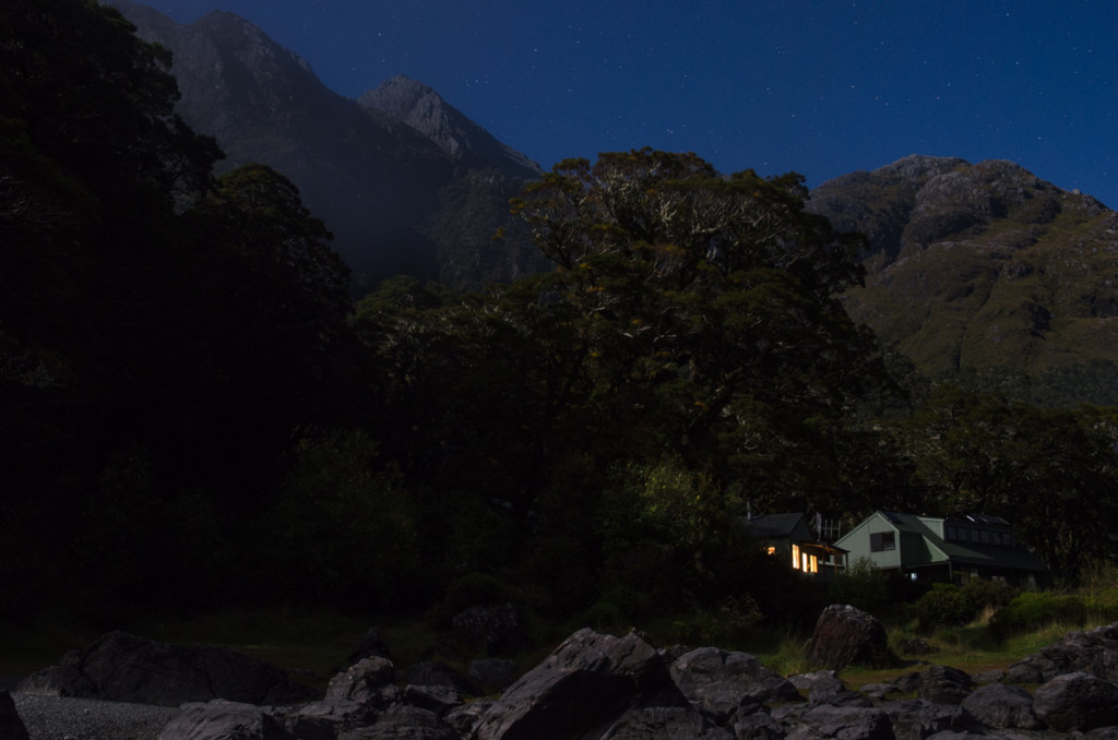 Long exposure photo of Lake Mackenzie Hut, Routeburn Track