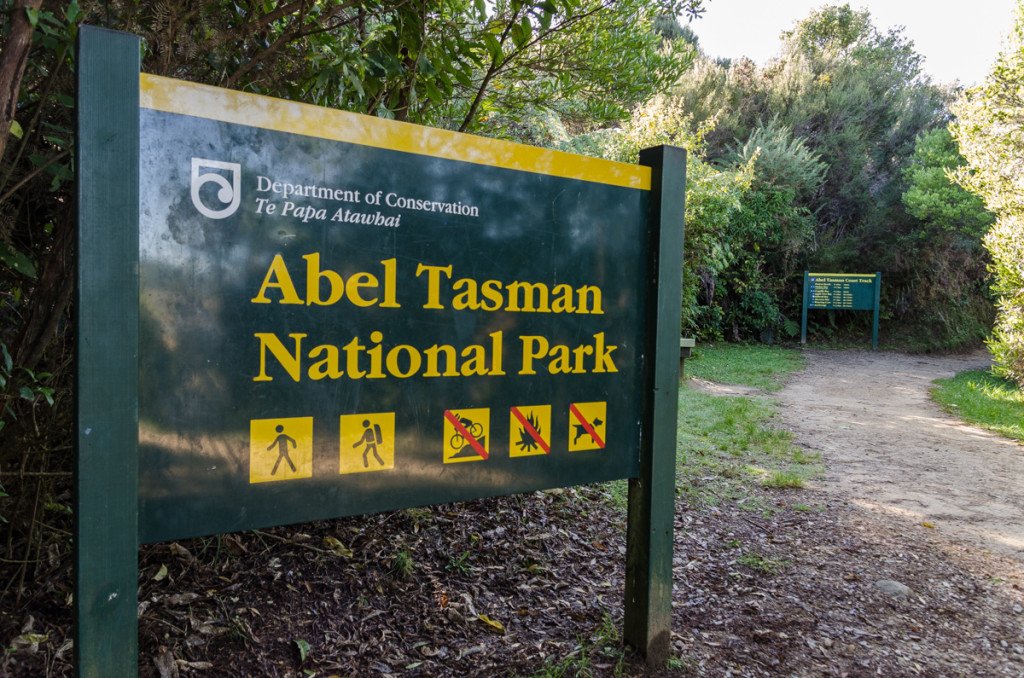 The southern trailhead of the Abel Tasman Coast Track