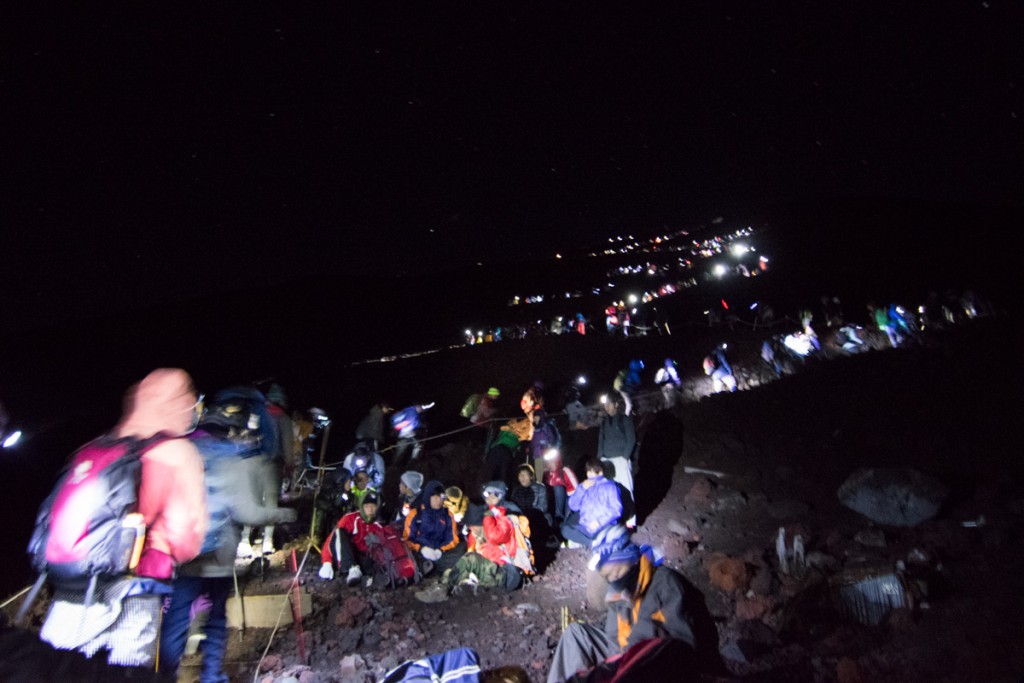 Hikers on Yoshida Trail during the night, Mount Fuji