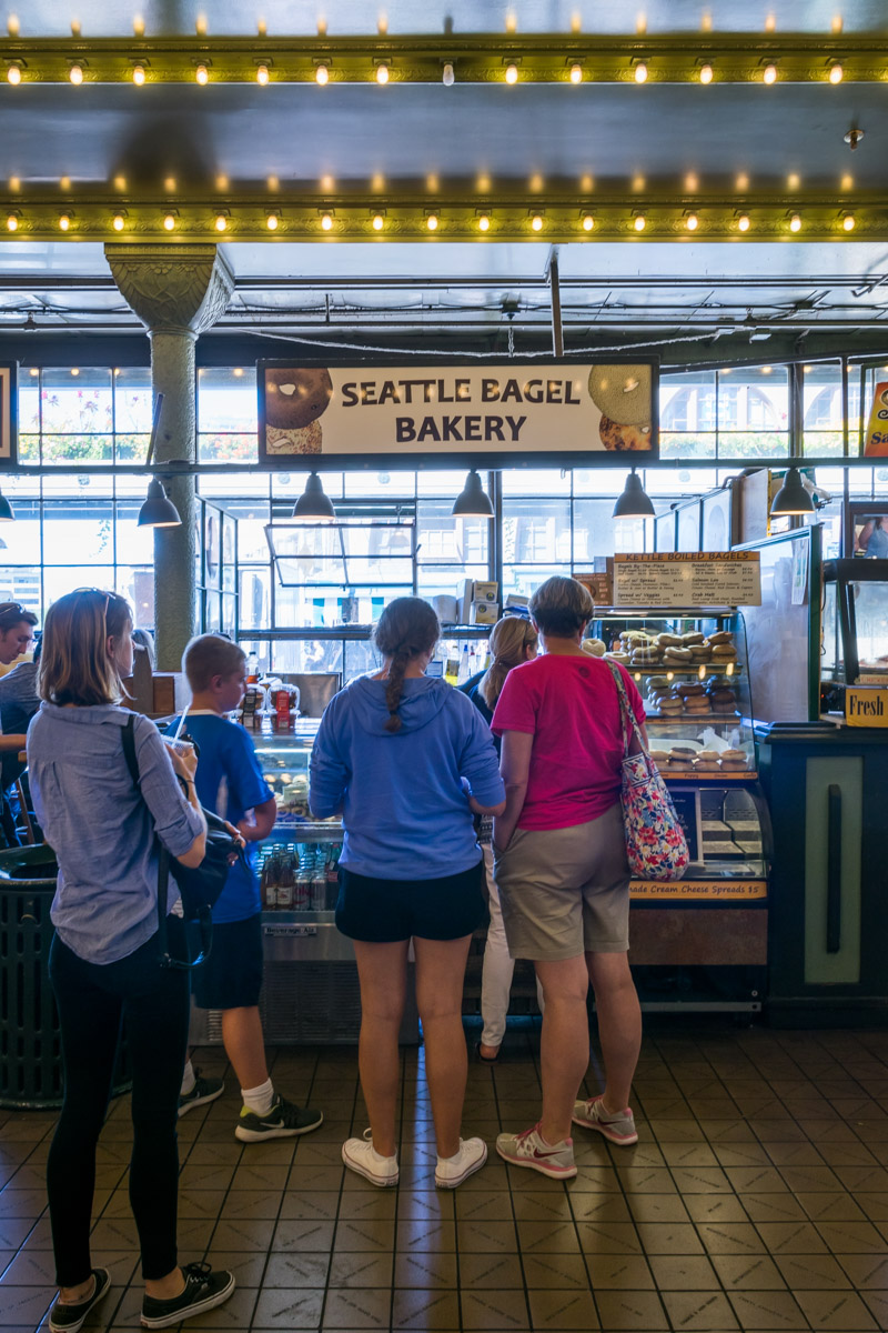 Standing in line for bagels at Pike Place Market